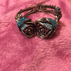 Silver and blue rose bracelet